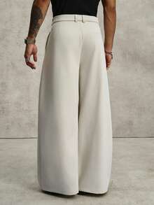 PAVTROS Men's Solid Color Pocket Wide Leg Loose Casual Pants - Light Grey - View 2