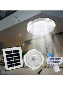 Solar-Powered Indoor Ceiling Light, Outdoor Waterproof Hanging Garden Lamp, Panel Light, Suitable For Walkways, Gardens, Living Rooms - أبيض - مشاهدة 1