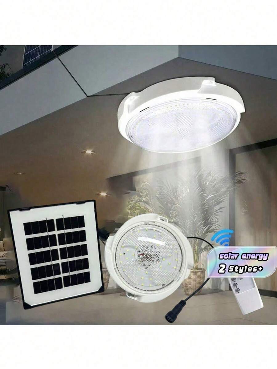 Solar-Powered Indoor Ceiling Light, Outdoor Waterproof Hanging Garden Lamp, Panel Light, Suitable For Walkways, Gardens, Living Rooms - أبيض - مشاهدة 1