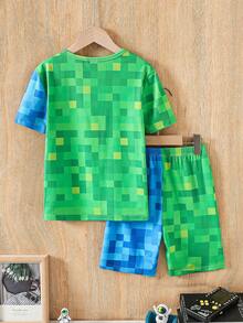 Tween Boys Pajamas 2pcs Set, Colorful Video Game Print Short Sleeve Top And Tight Pants, Sleepwear - Multicolor - View 2