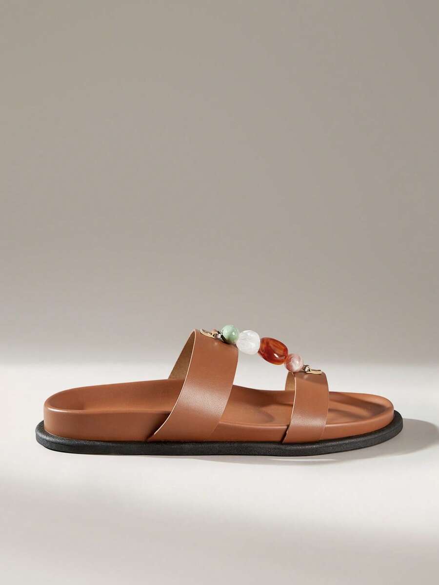 Solecia Women Shoes Women's Fashion Brown Comfort Flat Beach Sandals Women's Flat Sandals Summer - Brown - View 1