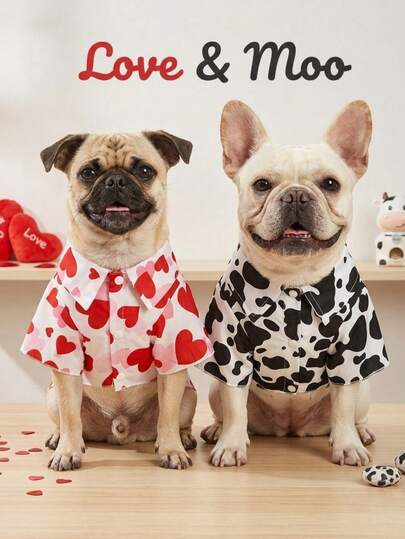 PETSIN 1 cái in hình bò đen trắng và trái tim ngày Valentine cho thú cưng