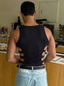 Manfinity Dauomo Áo tank top nam gợi cảm, có thể điều chỉnh, khoét lỗ, ôm sát. - màu đen - Xem 2