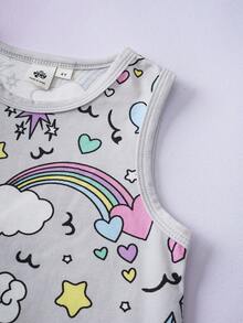 My Little Pony X SHEIN Young Girl Cartoon Print Round Neck Casual Vacation Dress - Grey - View 4