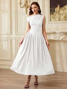 Vintamour Vintage Elegant Women's Dress With Pockets Ruched Oblique Shoulder Casual Commute Holiday Party Dress Long Summer Dress For Women Summer Clothes Summer Holiday Outfits Spring Outfit Women Spring Break Outfits Spring Clothing Spring Dress Women Valentine's Day Outfit Valentine Outfits For Women Valentine Clothes Valentine Dress Valentines Day Dress Elegant Party Dresses For Women Wedding Guest Dress For Women Elegant Dresses For Women,Summer Dresses For Women - White - View 4