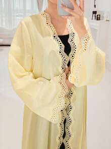Yasmyna Women's Lace Patchwork Casual Abaya For Gatherings And Outings - Yellow - View 3