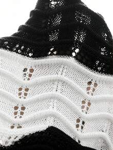 Manfinity Homme Men's Contrast Color Round Neck Short Sleeve Hollow Out Knit Top - Black and White - View 5