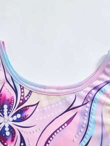 SHEIN 少女碎花圆领无袖夏季连衣裙运动装 - 紫色 - 查看 9