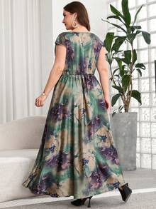 SHEIN Clasi Plus Size Women Tie-Dye Elegant Waist Cinched Party Dress - Multicolor - View 2