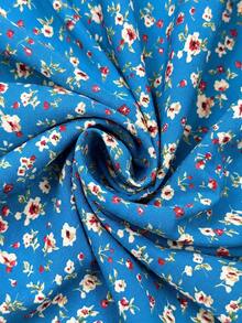 Elaquor Plus Size Women Patchwork Ditsy Floral Side Slit Hem Casual Dress - Royal Blue - View 7