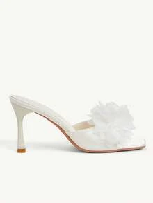 CUCCOO CHICEST 方头细高跟女式蝴蝶装饰高跟凉鞋 - 白色A - 查看 5