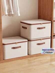 1/2 Packs Zippered Fabric Storage Box, Foldable & Washable Closet Organizer, With Handle (Beige) - Beige - View 1