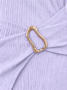Elenzga Plus Size Women Solid Color Metal Decor Ruched Waist Elegant Party Dress - Mauve Purple - View 4