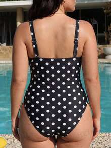 Swim Mod 2026 New Spring/Summer Plus Size Women's Black White Polka Dot Ruffle Trim Cute Swimsuit Suitable For Beach Party Sexy - Black and White - View 2