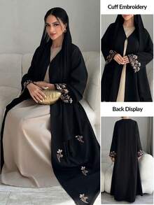 Yasmyna Abaya Arab Longgar Lengan Panjang Bordir Bunga untuk Wanita - Hitam - View 1