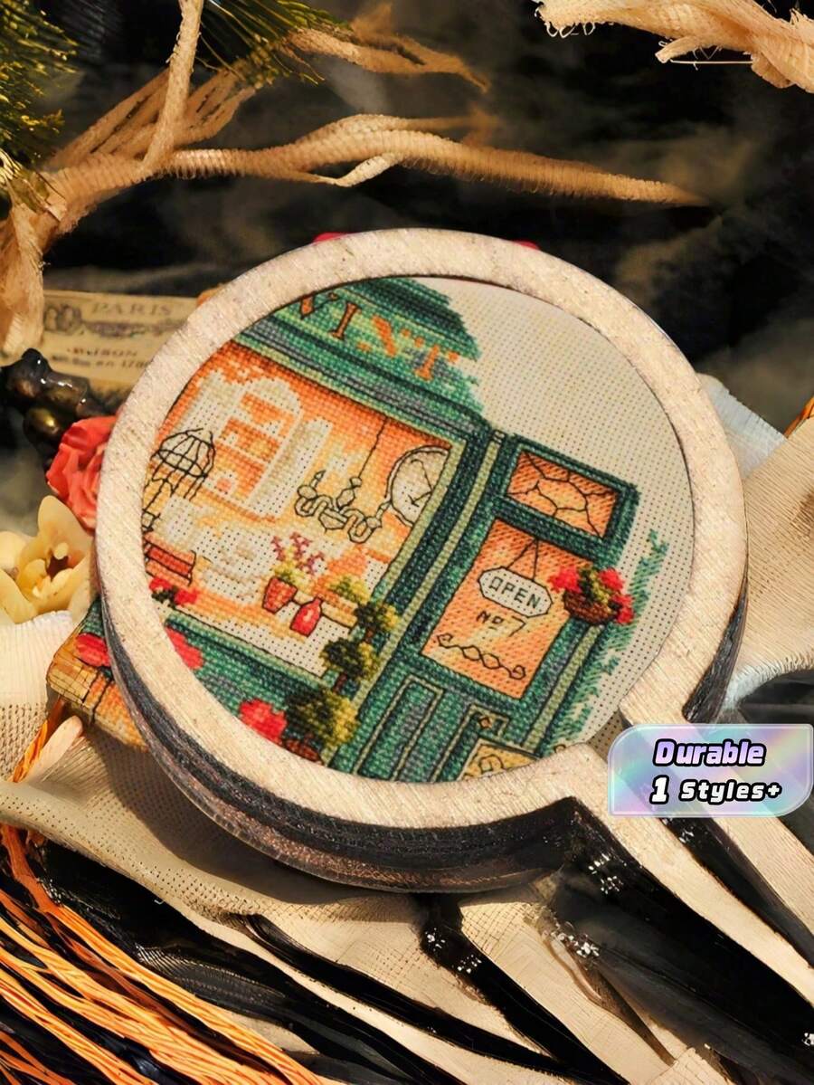 10pcs Mini Embroidery Hoop Ring Wooden Cross Stitch Frame Handmade Pendant Crafts Embroidery Kit - As Picture - View 1