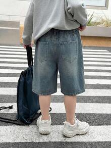 Tween Boy Casual Versatile Denim Shorts With Pockets - Medium Wash - View 2
