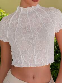 Bris Aura Camiseta de mujer blanca de punto transparente casual de verano - Albaricoque - Ver 5