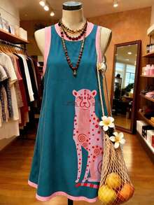 EMERY ROSE Plus Size Women's Casual Resort Beach Leopard Print Color-Block Trim Tank Dress Plus Size Women's Beachwear - Multicolor - View 3
