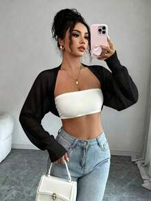 Rafferiza Áo khoác cardigan dài tay màu trơn dành cho nữ, kiểu dáng thường ngày. - màu đen - Xem 1