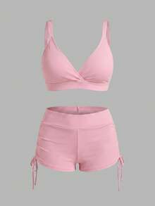 Sweetra CURVE 2026 New Summer Beach Vacation Cherry Print Swimsuit Set Pink - Pink - View 6