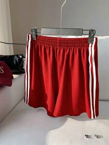 Comfortcana Celana Pendek Kasual Bergaris Samping dengan Pinggang Elastis Ukuran Besar, Merah - Merah - View 11