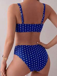 Swim Mod Bộ bikini 2 mảnh mùa hè dành cho nữ, áo hai dây in họa tiết màu ngẫu nhiên và quần đùi cạp cao, thích hợp cho kỳ nghỉ biển. - Nhiều màu - Xem 2