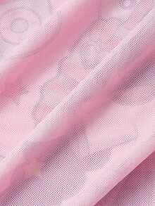 ROMWE Spring/Summer Retro Y2K Gyaru Cute Anime Print Pink Semi-Transparent Mesh Women's Top - Pink - View 4