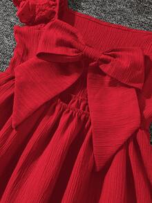 Emery Rose Kids Emery Rose Kids 少女平纹方领荷叶边休闲连衣裙 米色连衣裙 女童米色连衣裙 少女香槟色连衣裙 女童荷叶边连衣裙 - 紅色 - 查看 6