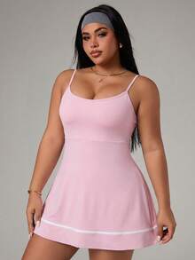 Rhythm Era Rhythm Era Plus-Size Adjustable Strap Color Block Short Jumpsuit Dress, Sports Outfit, Spring/Summer Athletic Dress Gym Women Outfit - Pink - View 6