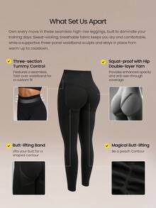 GLOWMODE Legging Olahraga Musim Panas 24" Ultrafine Lembut Tanpa Jahitan SunKissed Sculpt Pinggang Tinggi Pengangkat Bokong Kompresi Scrunch Lapisan Ganda - Hitam - View 3