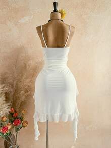Soleia Plus Size Women's Solid Color Asymmetric Hem Twist Camisole Midi Dress - White - View 2