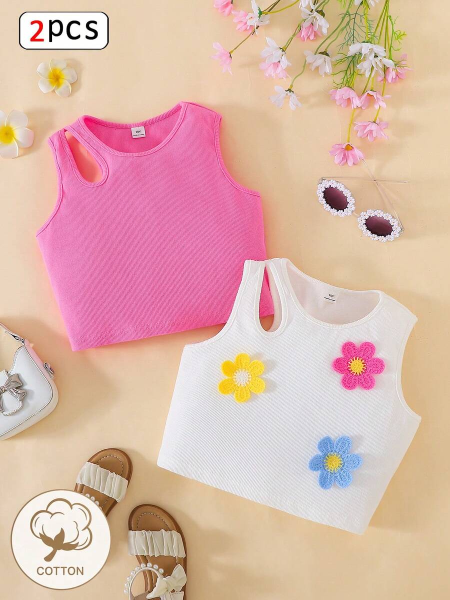 Bộ 2 áo croptop ôm dáng, họa tiết khăn tắm 3D thêu nổi bật, màu trắng và đỏ hồng, thích hợp cho kỳ nghỉ. - Nhiều màu - Xem 1