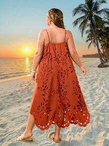 SHEIN CURVE+ Đầm dệt màu trơn phong cách Bohemian dành cho nữ, cỡ US22, thích hợp cho lễ hội âm nhạc, kỳ nghỉ biển, trang phục Bohemian cho lễ hội âm nhạc. - trái cam - Xem 2