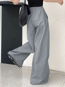 DAZY Women Striped Print Casual Straight-Leg Pants - Light Grey - View 5