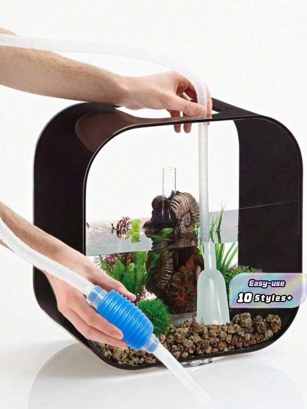 1件水族箱鹅卵石清洁虹吸泵吸水换水器鱼缸清洁套装,带软管喷嘴,适用于淡水海水鱼缸维护