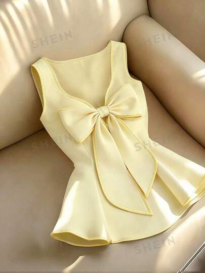 SHEIN Franclia Women's Elegant Contrast Color Trim Bow Decor Camisole Top, Summer