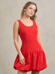 Rouah Vestido de verano de línea A con cuello de barco sin mangas, cintura baja y dobladillo abultado y pomposo para mujer. Apto para boda, recepción de boda, fiesta de boda y invitado de boda. - Rojo - Ver 5