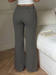 CovetEZ 女士休闲黑色长裤，黑色两件套，黑色条纹套装，黑色两件套，黑色条纹套装，家居服，女装，女士两件套，女士两件套，休闲女装，夏季 - 黑色 - 查看 5