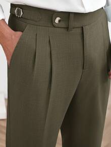 Core Aspect Men's Solid Color Casual Straight Leg Ankle Pants Without Belt Loop - Army Green - View 3