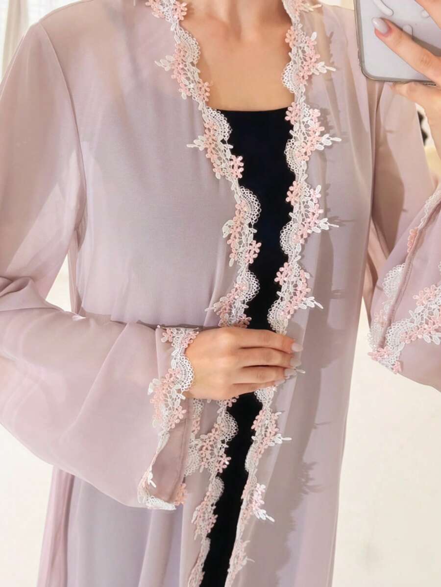 Yasmyna Áo Abaya thêu thanh lịch dành cho nữ - Hồng - Xem 1