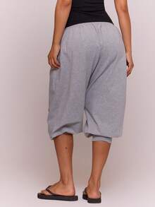 MUSERA ESSENTIALS Quần jogger dáng rộng, cạp chun mỏng, đáy thụng, gấu quần xắn lên, kiểu dáng dễ thương, đơn giản, thích hợp mặc hàng ngày, thanh lịch, cho mùa xuân hè và kỳ nghỉ. - Màu Xám nhạt - Xem 4