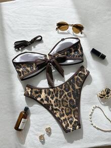 Swim Chiccia Bộ bikini 2 mảnh dành cho nữ, chất liệu vải đính sequin họa tiết da báo, dây mảnh, thích hợp đi biển, nghỉ mát, du lịch, mùa xuân/hè, bikini đính sequin, đồ bơi họa tiết da báo, bộ bikini, bikini họa tiết da báo - Nhiều màu - Xem 5