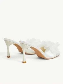 CUCCOO CHICEST 方头细高跟女式蝴蝶装饰高跟凉鞋 - 白色A - 查看 4