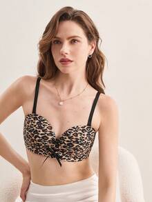 Hourtrue Áo ngực không dây nâng ngực họa tiết da báo Peach Girl dành cho vòng một nhỏ nhắn - Kiểu dáng gợi cảm với dây buộc phía trước - Màu Tím - Xem 8