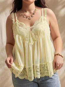 Solflare Áo hai dây và áo tank top mùa hè dành cho nữ cỡ lớn - Màu vàng ngỗng - Xem 4