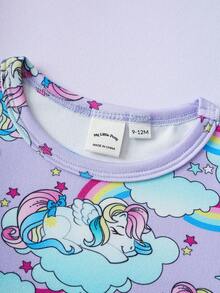 My Little Pony X SHEIN 女婴独角兽印花短袖上衣和短裤贴身睡衣套装 - 淡紫色 - 查看 3