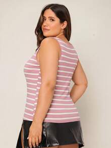 SHEIN BASICS 大码女式休闲条纹印花撞色背心 - 彩色 - 查看 3