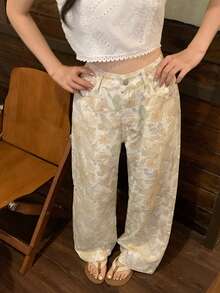 DAZY 女士水洗印花宽松休闲牛仔裤度假装扮 - 白色 - 查看 5