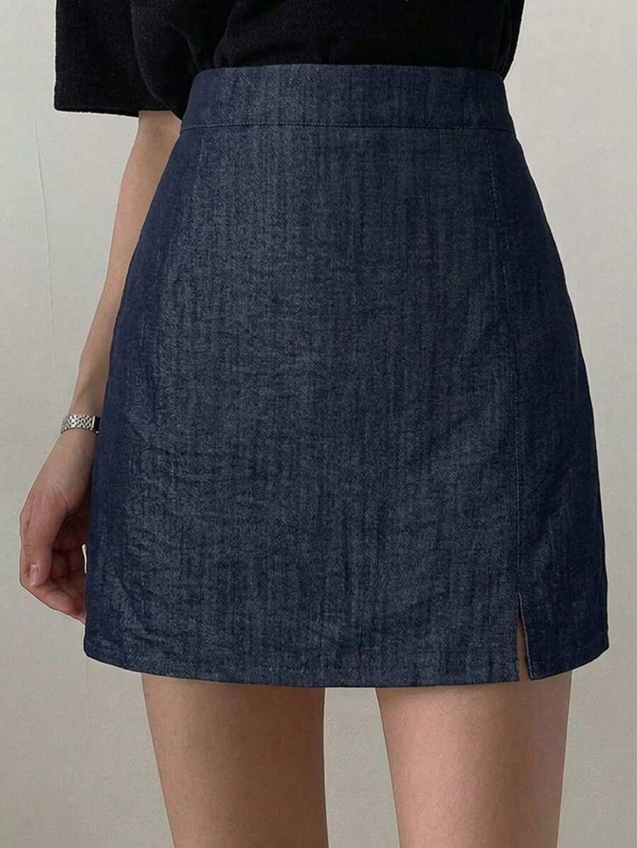 DAZY Women's Solid Color Casual Versatile Daily Wear Mini Skirt - Blue - View 1